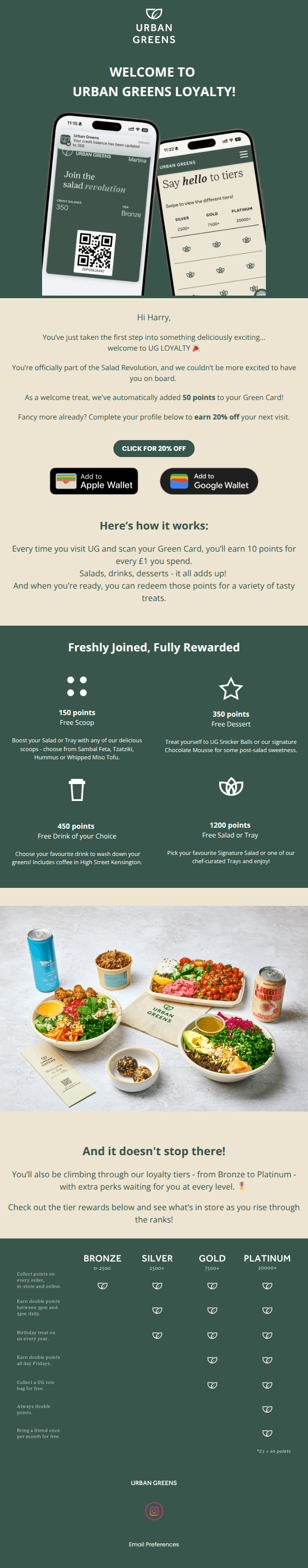URBAN GREENS LOYALTY - WELCOME! // EARN 20% OFF YOUR NEXT VISIT