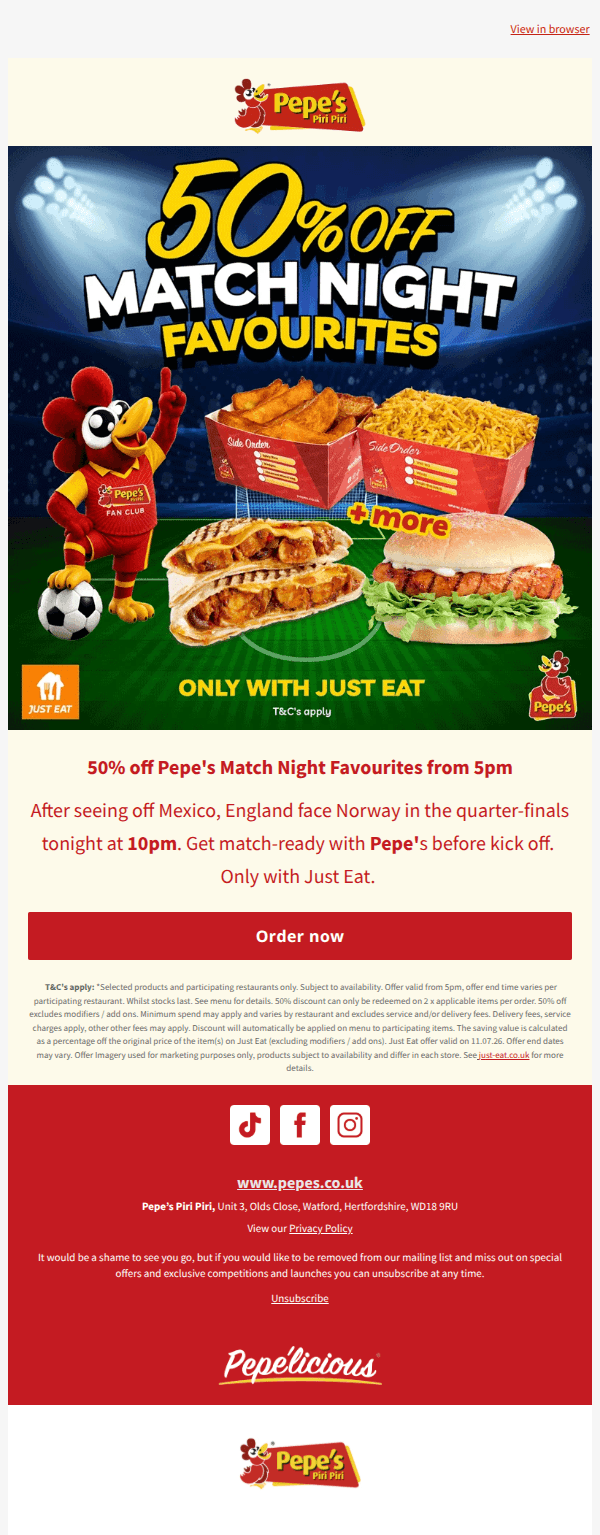 🏆 England v Norway: 50% off Match Night Faves 🏆