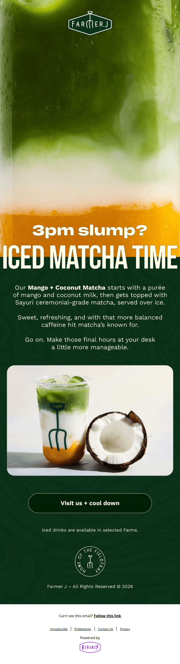 3pm slump? Iced matcha time 💚