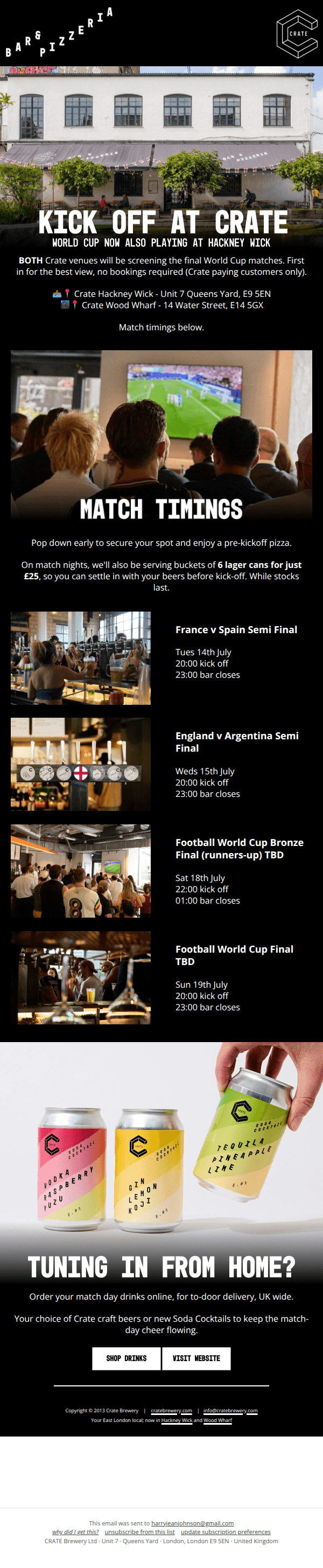 Catch the World Cup at Crate!