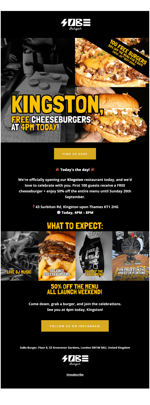 🚨🍔 See you at 4pm today Kingston for a FREE burger on us! 🍔🚨